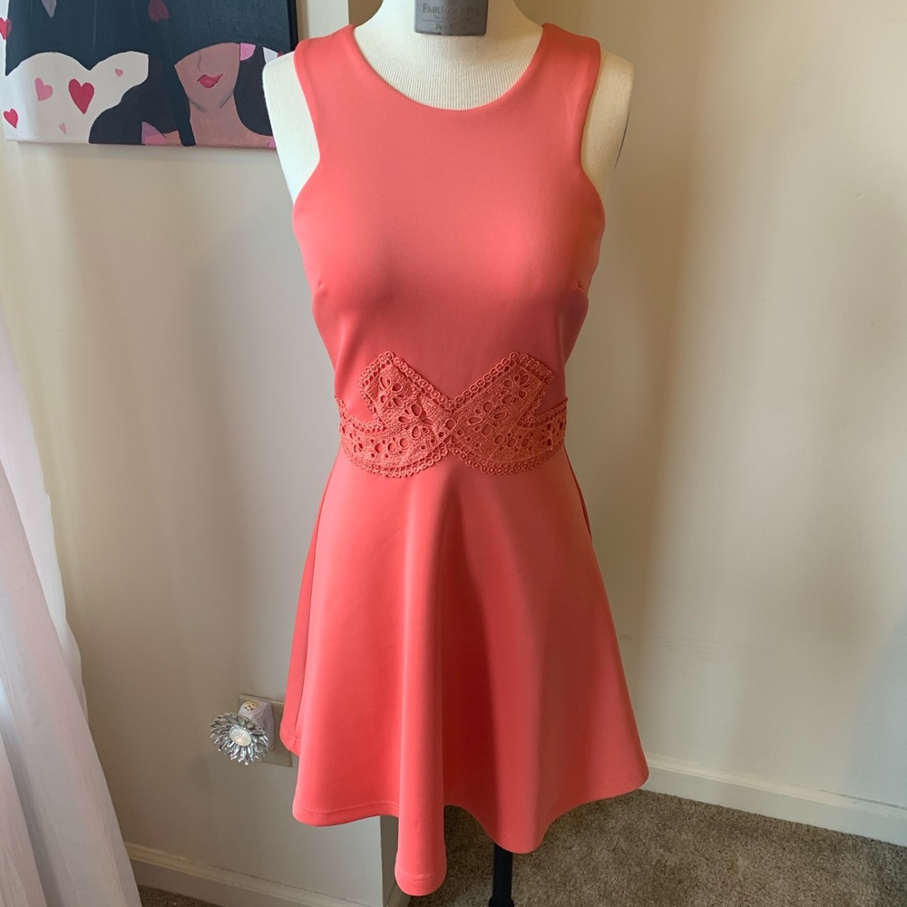 Coral Fit and Flare Dress